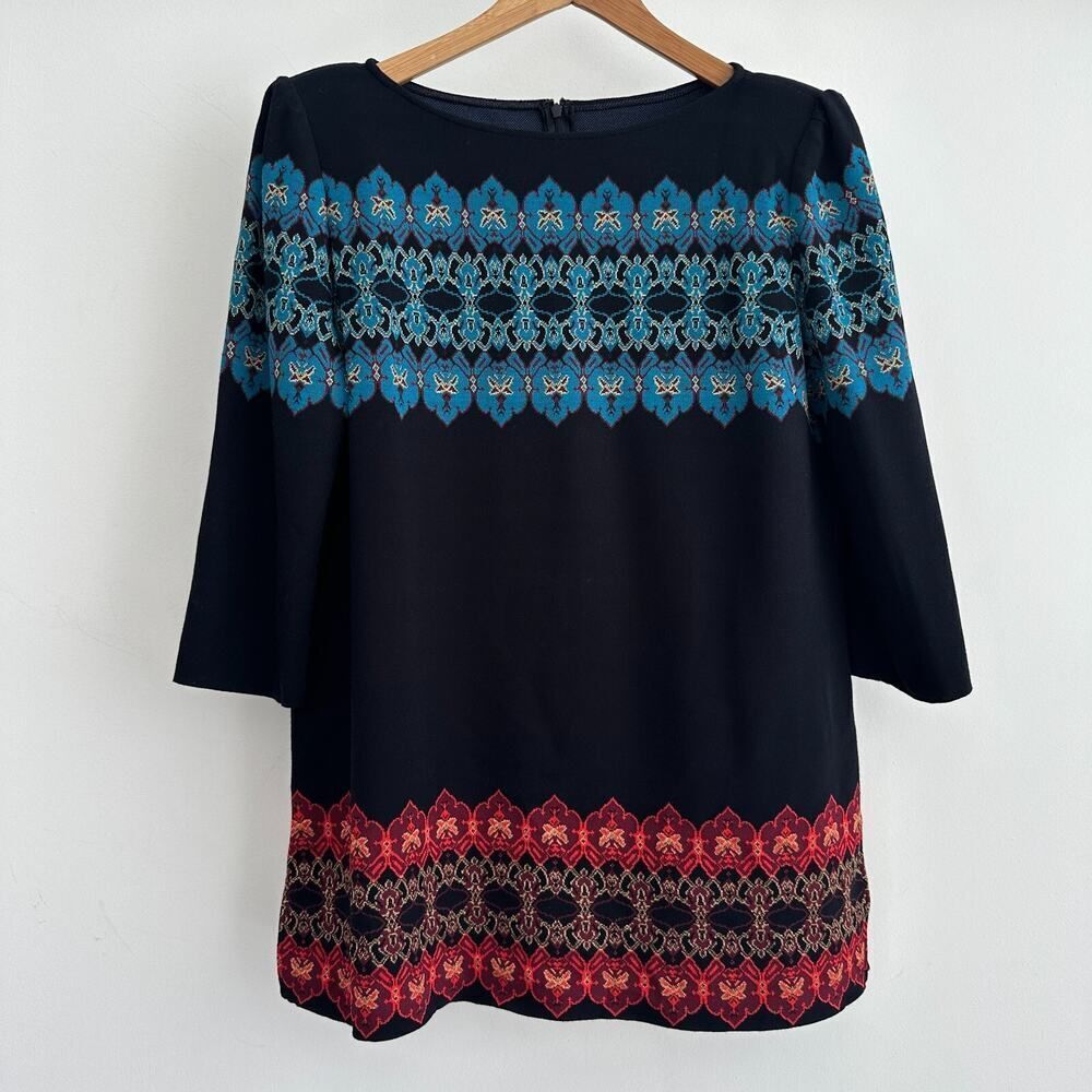 St John Sweater Large Wool Blend Knit Damask Southwestern Mod Metallic Luxe Art
